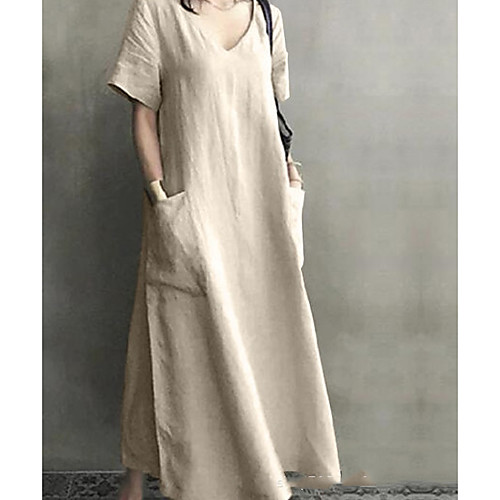 

Women's Blushing Pink Khaki Dress Shift Solid Color V Neck S M