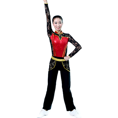 

Cheerleader Costume Gymnastics Suits Women's Girls' Kids Leotard Spandex High Elasticity Handmade Long Sleeve Competition Dance Rhythmic Gymnastics Gymnastics Red