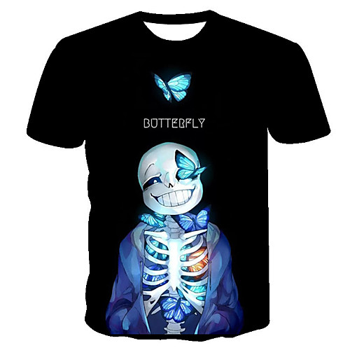 

Men's Daily Going out Exaggerated T-shirt - 3D / Skull / Letter Print Black