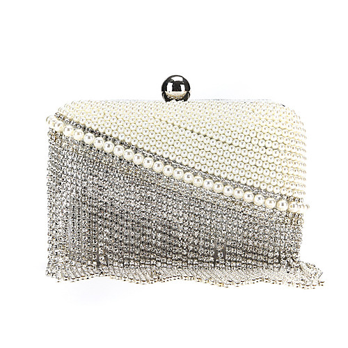 

Women's Crystals / Tassel Alloy Evening Bag Geometric Pattern White