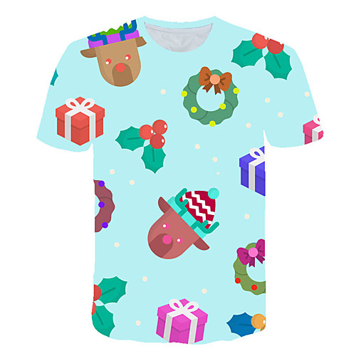 

Men's Daily Sports Basic / Exaggerated T-shirt - Color Block / 3D / Cartoon Print Rainbow