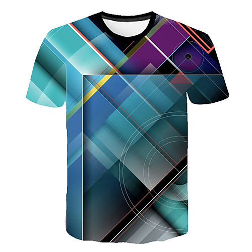 

Men's Daily Sports Street chic / Exaggerated T-shirt - Geometric / Color Block / 3D Print Rainbow