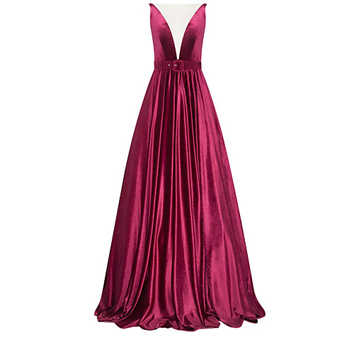 

A-Line Illusion Neck Sweep / Brush Train Polyester Sexy / Red Engagement / Formal Evening Dress with Pleats 2020