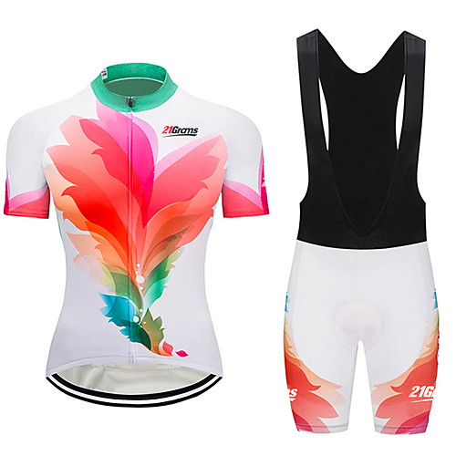 

21Grams Women's Short Sleeve Cycling Jersey with Bib Shorts PinkGreen Gradient Bike Clothing Suit Breathable 3D Pad Quick Dry Ultraviolet Resistant Sweat-wicking Sports Solid Color Mountain Bike MTB