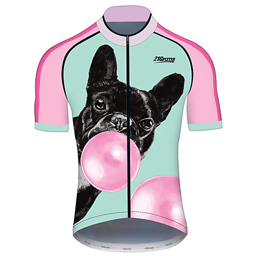 

21Grams Men's Short Sleeve Cycling Jersey 100% Polyester PinkGreen Dog Animal Balloon Bike Jersey Top Mountain Bike MTB Road Bike Cycling UV Resistant Breathable Quick Dry Sports Clothing Apparel