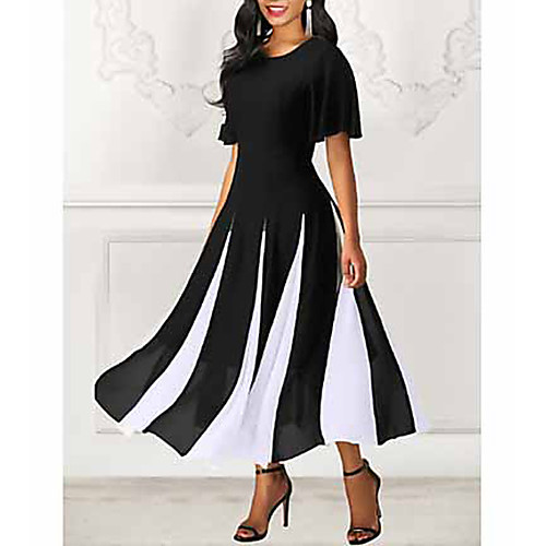 

Women's 2020 Maxi Black Dress Spring & Summer A Line Striped M L
