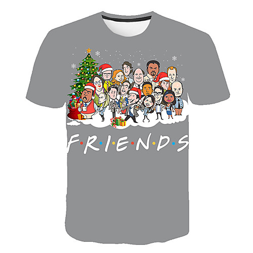 

Men's Daily Going out Basic T-shirt - 3D / Letter / Portrait Santa Claus, Print Gray