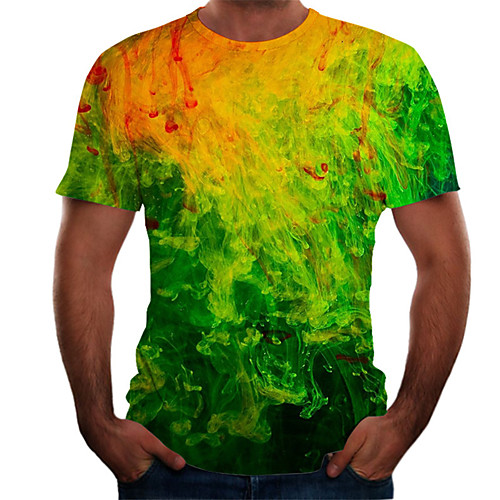 

Men's Daily Basic T-shirt - Color Block / 3D Print Green