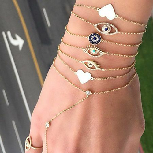 

6pcs Women's Bracelet Vintage Style Eyes Heart Evil Eye Classic Bohemian Vintage Ethnic Fashion Imitation Diamond Bracelet Jewelry Gold For Wedding Gift Date Birthday Festival