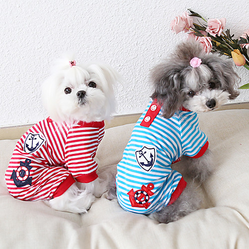 

Dog Costume Jumpsuit Dog Clothes Breathable Red Blue Black Costume Beagle Bichon Frise Chihuahua Cotton Stripes Embroidered Casual / Sporty Cute XS S M L XL