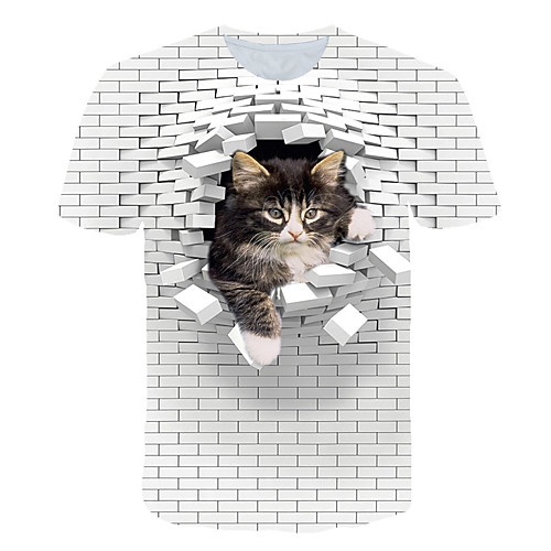 

Women's Daily Sports Basic / Exaggerated Plus Size T-shirt - Color Block / 3D / Animal Black & White / Cat, Print White