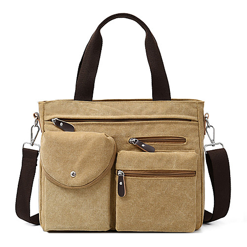 

Men's Zipper Canvas Satchel Solid Color Black / Brown / Gray