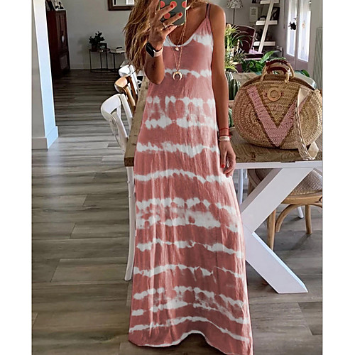 

Women's Maxi Wine Purple Dress Maxi Dress Spring Vacation Beach A Line Swing Color Block Tie Dye Strap S M