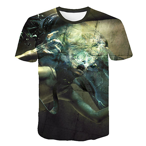 

Men's Daily Sports Street chic / Exaggerated T-shirt - Color Block / 3D / Abstract Print Rainbow