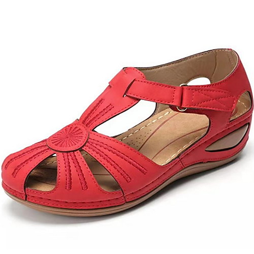 

Women's Sandals Wedge Heel Round Toe PU Summer Red / Green / Blue