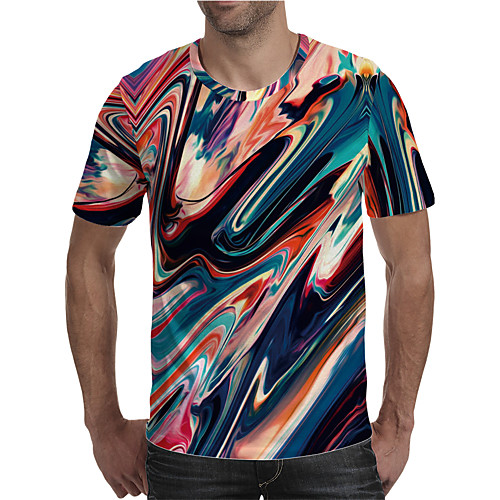 

Men's Holiday Going out Street chic / Exaggerated T-shirt - Geometric / Color Block / 3D Print Rainbow