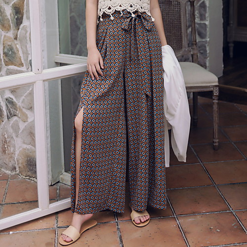 

Women's Basic Wide Leg Pants - Print Camel Green Brown S M L