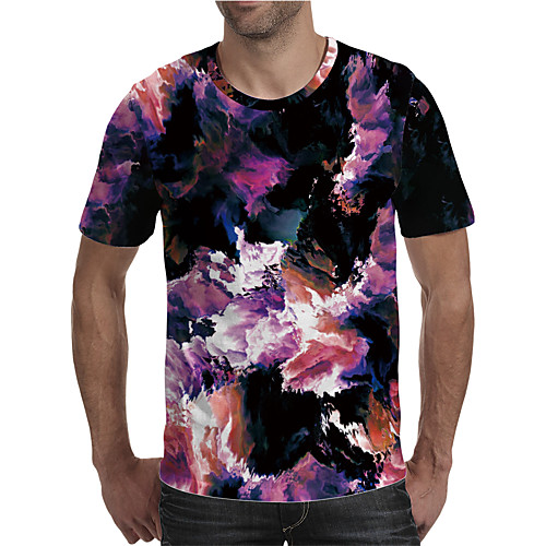 

Men's Holiday Going out Street chic / Exaggerated T-shirt - Geometric / Color Block / 3D Print Rainbow