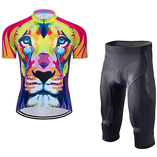 

21Grams Men's Short Sleeve Cycling Jersey with Shorts BlueYellow Animal Tiger Bike Clothing Suit UV Resistant Breathable 3D Pad Quick Dry Sweat-wicking Sports Solid Color Mountain Bike MTB Road Bike