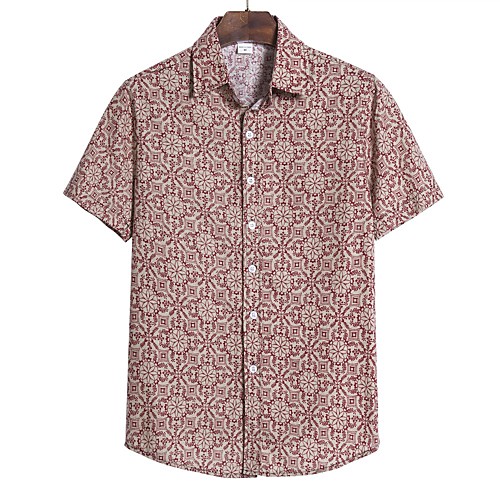 

Men's Party Going out Tropical Shirt - Floral / Geometric / Color Block Black & Gray / Daisy, Print Red