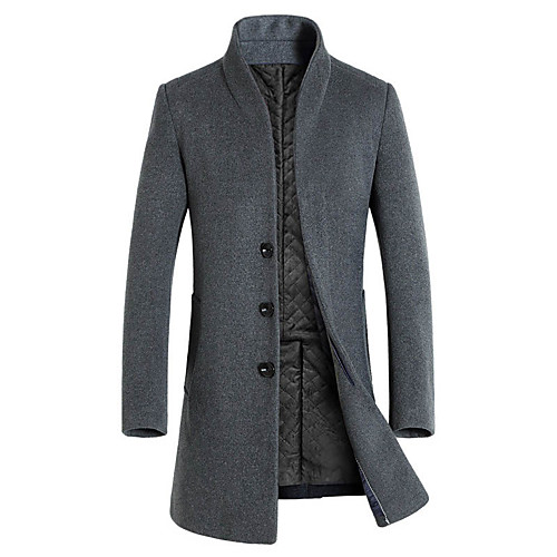 

Men's Daily Basic Fall & Winter Long Trench Coat, Solid Colored Stand Long Sleeve Polyester Black / Navy Blue / Gray