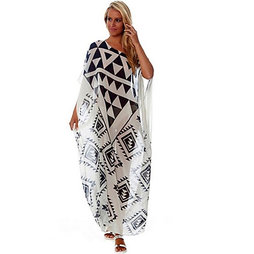 

Women's Maxi White Dress Loose Geometric One Shoulder Sequins Tassel Fringe One-Size Loose