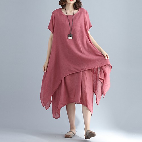 

Women's Asymmetrical Red Khaki Dress Loose Solid Color M L Loose