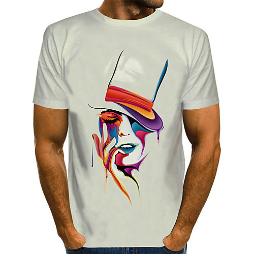

Men's Daily Going out Street chic / Exaggerated T-shirt - Geometric / 3D / Graphic Pleated / Print Rainbow