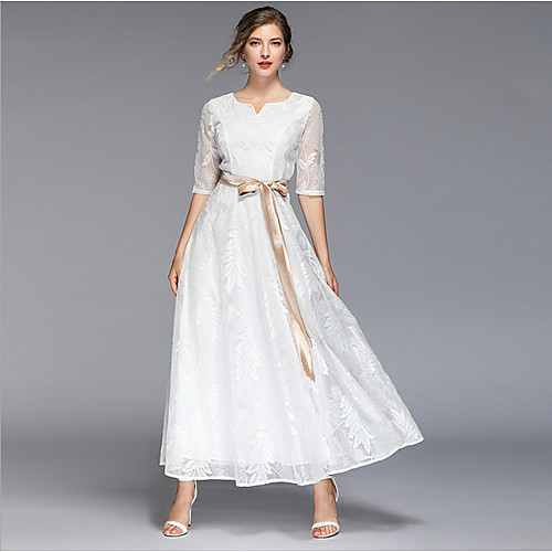 

Women's White Dress Swing Solid Color M L