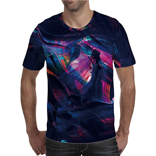 

Men's Holiday Going out Street chic / Exaggerated T-shirt - Geometric / Color Block / 3D Print Rainbow
