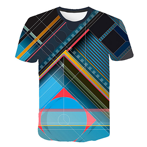 

Men's Daily Sports Street chic / Exaggerated T-shirt - Geometric / Color Block / 3D Print Rainbow