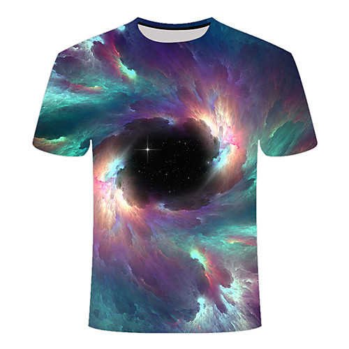 

Men's Plus Size Galaxy 3D Print Slim T-shirt Basic Daily Going out Round Neck Rainbow / Short Sleeve