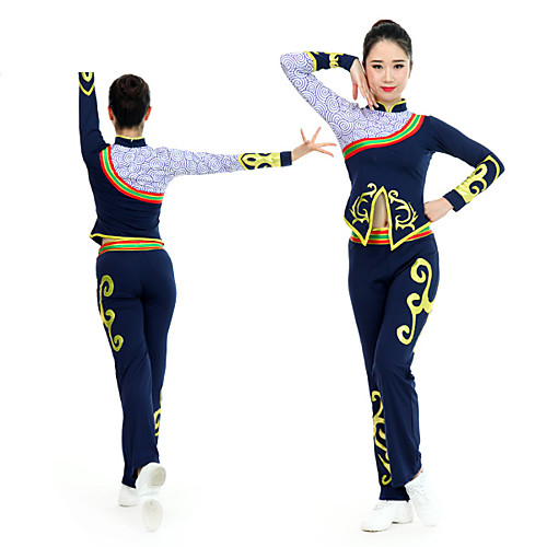 

Cheerleader Costume Gymnastics Suits Women's Girls' Kids Pants / Trousers Spandex High Elasticity Handmade Long Sleeve Competition Dance Rhythmic Gymnastics Gymnastics Dark Blue