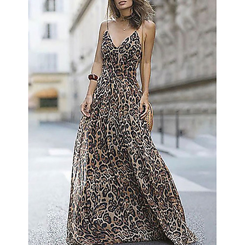 

Women's Maxi Fuchsia Brown Dress Swing Leopard Strap S M