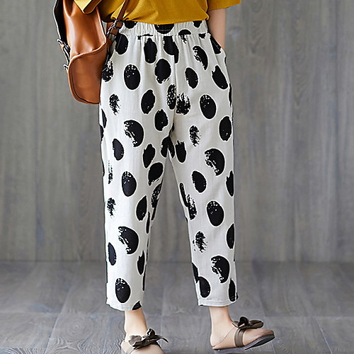 

Women's Basic Chinos Pants - Geometric Pattern Yellow Red Brown M L XL
