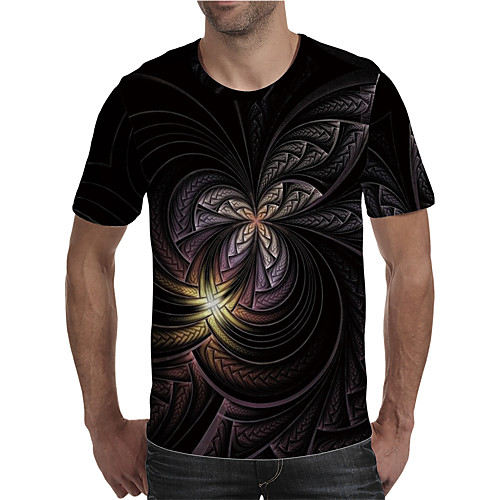 

Men's Holiday Going out Street chic / Exaggerated T-shirt - Geometric / Color Block / 3D Print Rainbow