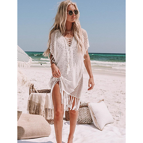 

Women's White Black Dress A Line Solid Color V Neck One-Size