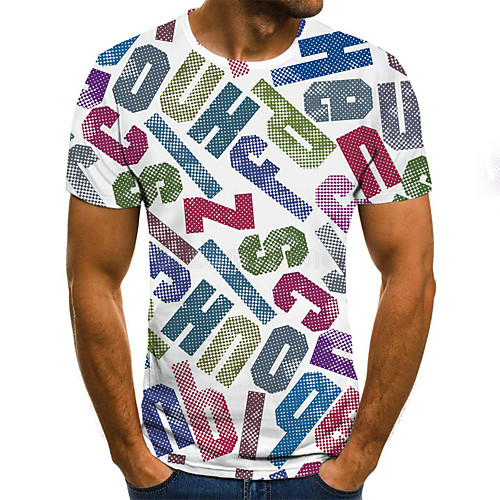 

Men's Daily Sports Basic / Exaggerated T-shirt - Color Block / 3D / Letter Black & White, Print Rainbow