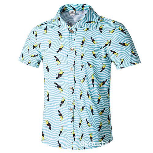 

Men's Going out Beach Boho / Punk & Gothic Plus Size Shirt - Color Block / Plaid / Animal Print Blue / Short Sleeve