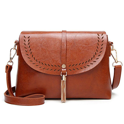 

Women's Tassel Polyester / PU Crossbody Bag Solid Color Black / Brown / Wine