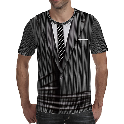 

Men's Holiday Going out Street chic / Exaggerated T-shirt - Geometric / Color Block / 3D Print Rainbow