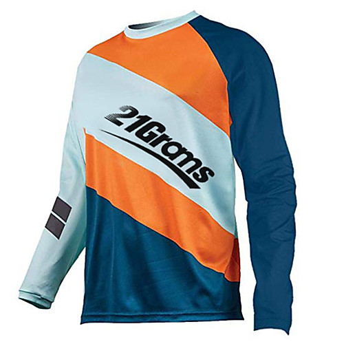 

21Grams Men's Long Sleeve Cycling Jersey Downhill Jersey Dirt Bike Jersey 100% Polyester BlueOrange Stripes Bike Jersey Top Mountain Bike MTB Road Bike Cycling UV Resistant Breathable Quick Dry