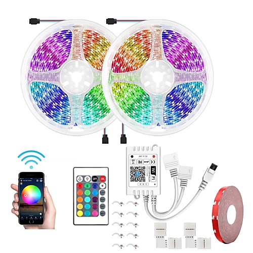 

LED WiFi Wireless RGB LED Smart Strip Lights Waterproof 5050 600LEDs 32.8Ft 10M With 24 Keys Remote Control Flexible Tape Lights Fits AlexaGoogle Home