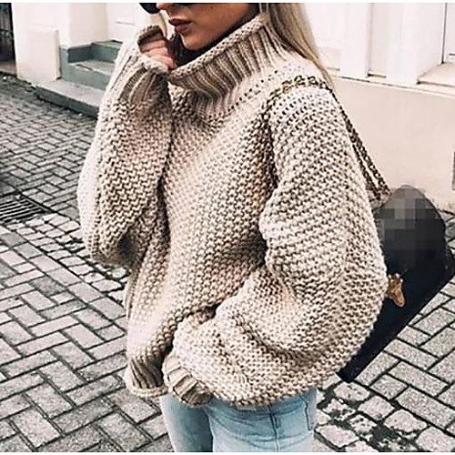 

Women's Solid Colored Long Sleeve Pullover Sweater Jumper, Turtleneck Black / White / Purple S / M / L