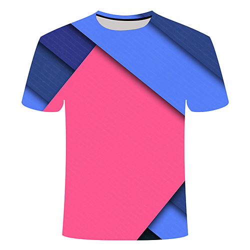 

Men's Daily Going out Basic T-shirt - Color Block / 3D Print Blushing Pink