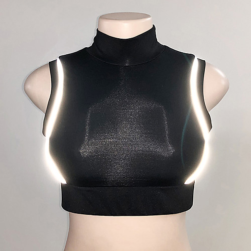 

Women's Reflective Strip Running Tank Top Running Crop Top Running Shirt High Neck Running Fitness Jogging Reflective Windproof Quick Dry Sportswear Top Sleeveless Activewear Stretchy