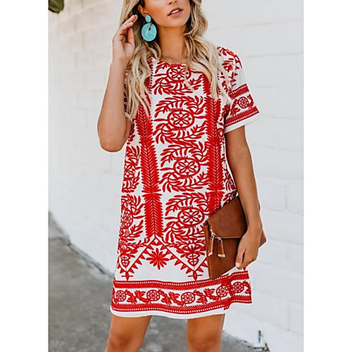 

Women's Red Dress Shift Print S M