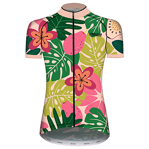 

21Grams Women's Short Sleeve Cycling Jersey 100% Polyester PinkGreen Leaf Floral Botanical Fruit Bike Jersey Top Mountain Bike MTB Road Bike Cycling UV Resistant Breathable Quick Dry Sports Clothing