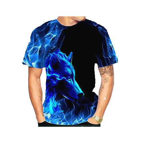 

Men's Daily Weekend Basic T-shirt - Color Block / 3D / Flame Wolf Blue