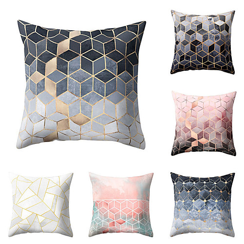 

6 pcs Polyester Pillow Cover, Geometric Geometic Simple Baroque Square Traditional Classic